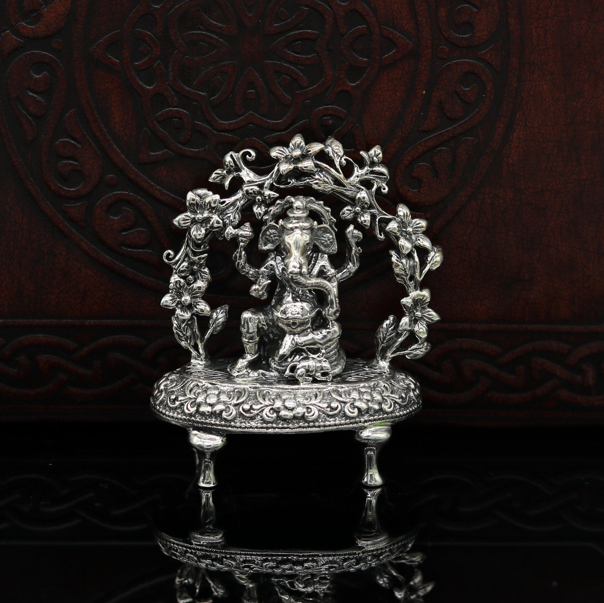 925 Sterling silver Lord Ganesh Idol, Pooja Articles, Indian Silver Idols, handcrafted Lord Ganesh statue sculpture amazing gifting art su03 - TRIBAL ORNAMENTS