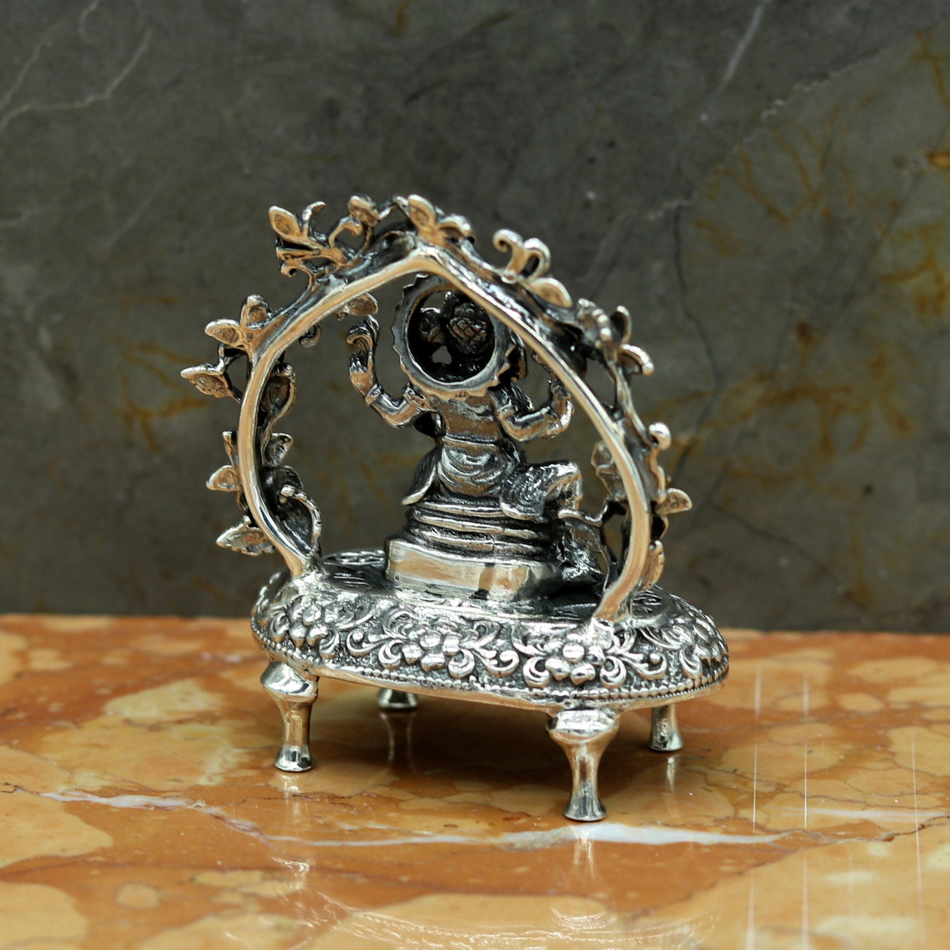 925 Sterling silver Lord Ganesh Idol, Pooja Articles, Indian Silver Idols, handcrafted Lord Ganesh statue sculpture amazing gifting art su03 - TRIBAL ORNAMENTS