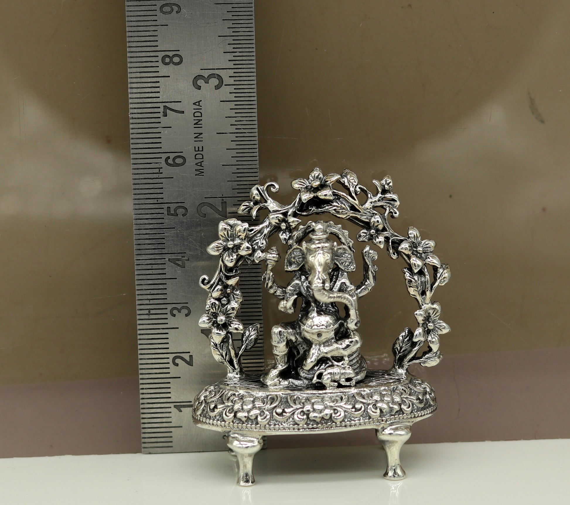 925 Sterling silver Lord Ganesh Idol, Pooja Articles, Indian Silver Idols, handcrafted Lord Ganesh statue sculpture amazing gifting art su03 - TRIBAL ORNAMENTS