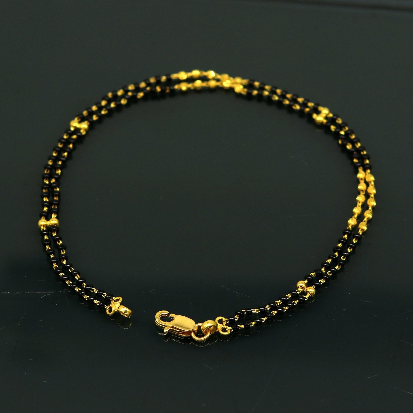 22kt yellow gold handmade gorgeous 2 Line black stone customized bracelet. awesome stylish bridesmaid personalized gifting jewelry br38 - TRIBAL ORNAMENTS