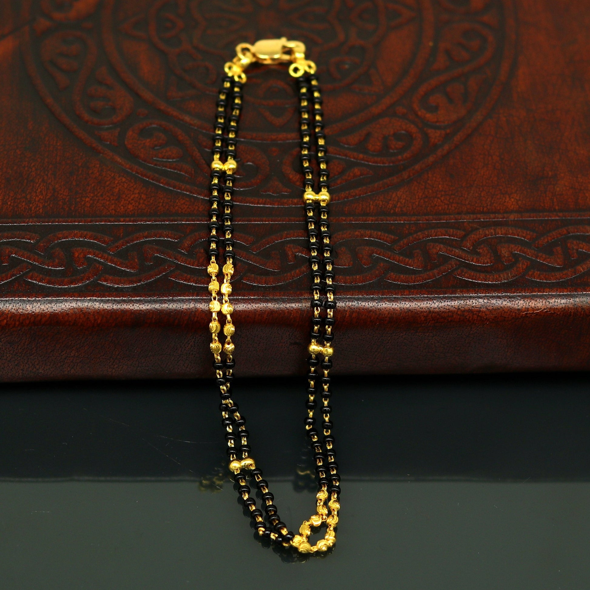 22kt yellow gold handmade gorgeous 2 Line black stone customized bracelet. awesome stylish bridesmaid personalized gifting jewelry br38 - TRIBAL ORNAMENTS