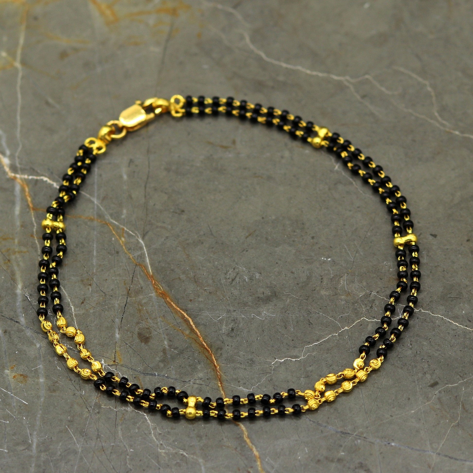 22kt yellow gold handmade gorgeous 2 Line black stone customized bracelet. awesome stylish bridesmaid personalized gifting jewelry br38 - TRIBAL ORNAMENTS