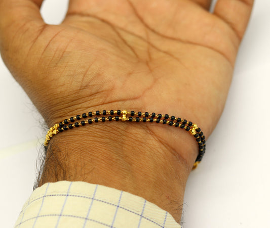 22kt yellow gold handmade gorgeous 2 Line black stone customized bracelet. awesome stylish bridesmaid personalized gifting jewelry br38 - TRIBAL ORNAMENTS