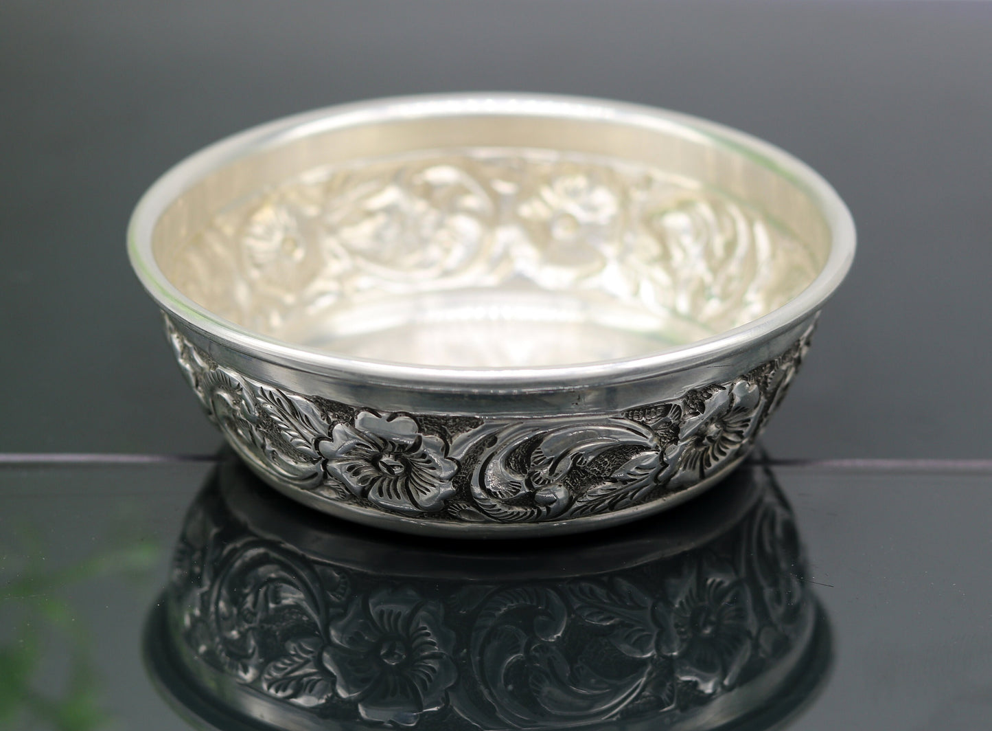 925 sterling silver handcrafted work silver bowl and spoon, silver has antibacterial properties, best gift to baby for rice ceremony sv74 - TRIBAL ORNAMENTS