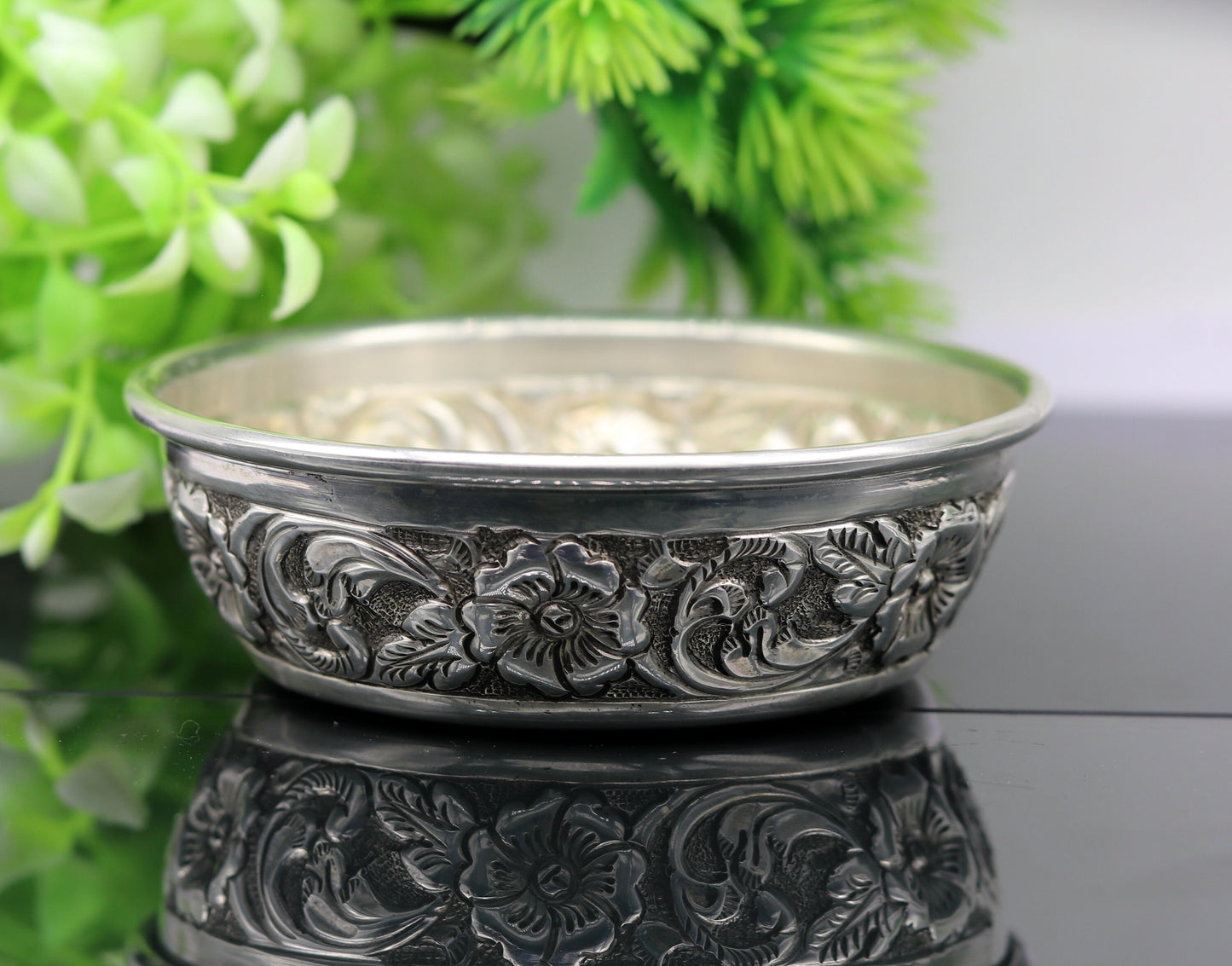 925 sterling silver handcrafted work silver bowl and spoon, silver has antibacterial properties, best gift to baby for rice ceremony sv74 - TRIBAL ORNAMENTS