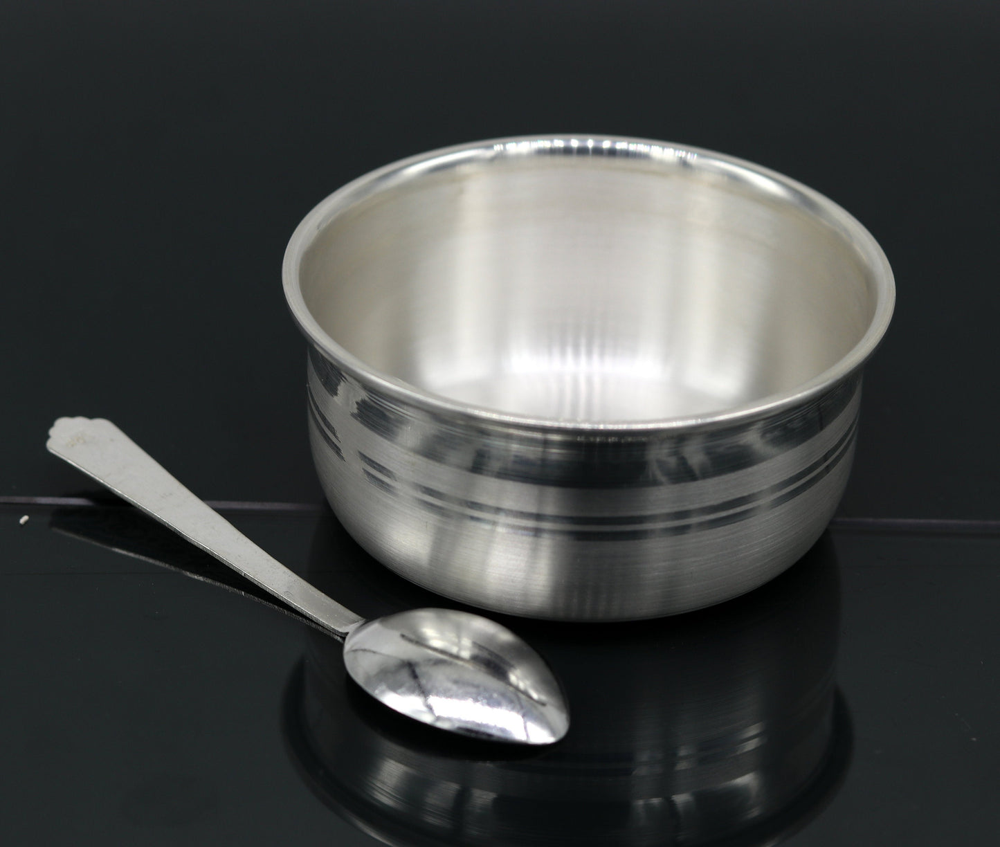 999 pure fine silver handmade silver bowl and spoon set, silver utensils silver art, tray stay baby/kids healthy, silver vessels sv75 - TRIBAL ORNAMENTS