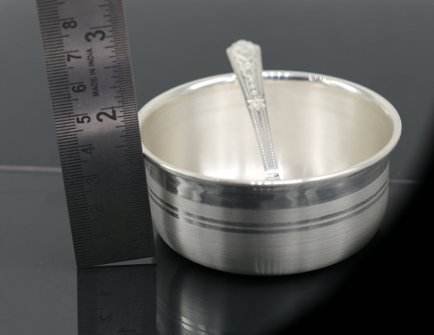 999 pure fine silver handmade silver bowl and spoon set, silver utensils, best kids gift for rice ceremony /Annaprashana utensils sv76 - TRIBAL ORNAMENTS