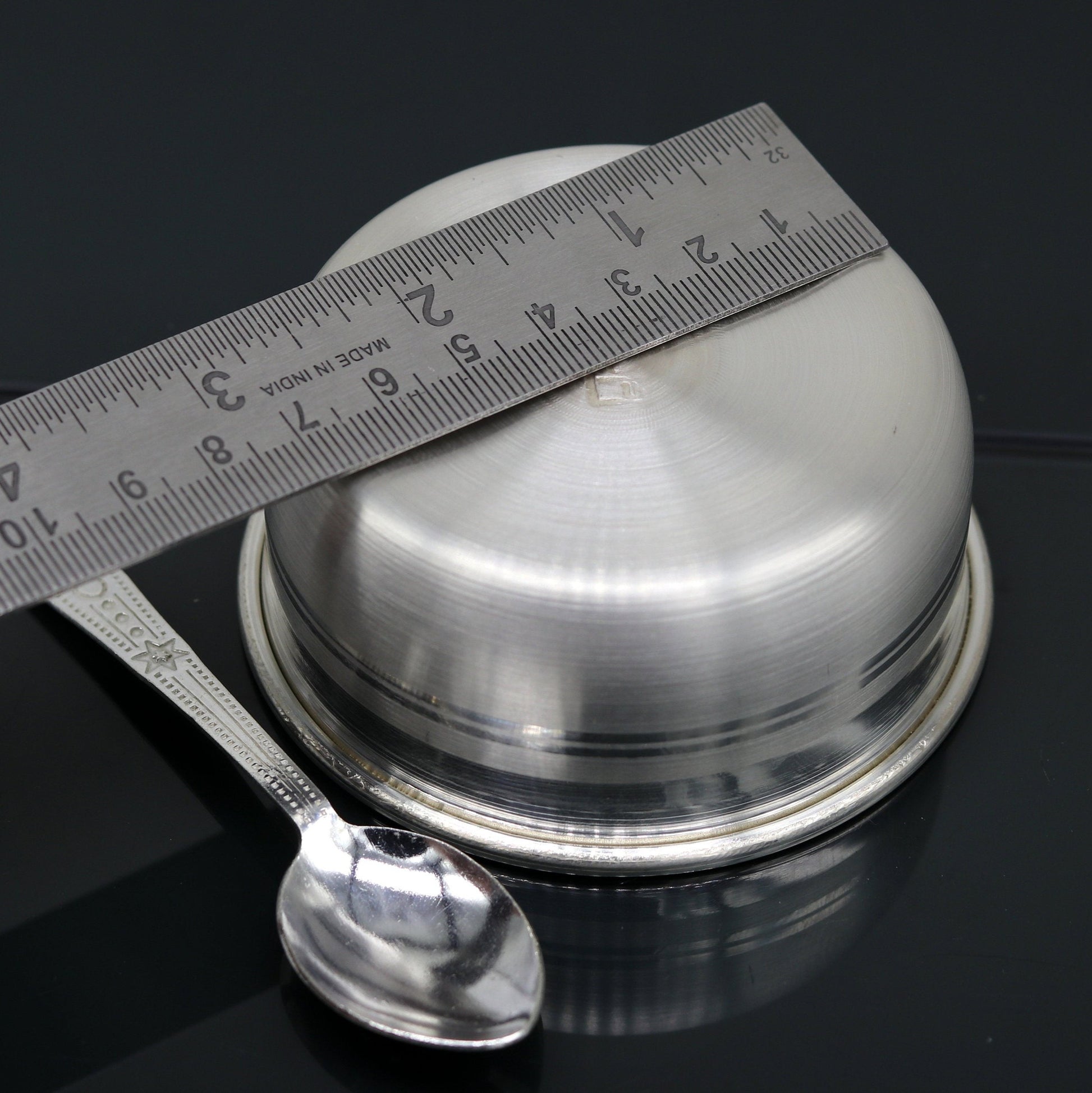 999 pure fine silver handmade silver bowl and spoon set, silver utensils silver art, tray stay baby/kids healthy, silver vessels sv75 - TRIBAL ORNAMENTS