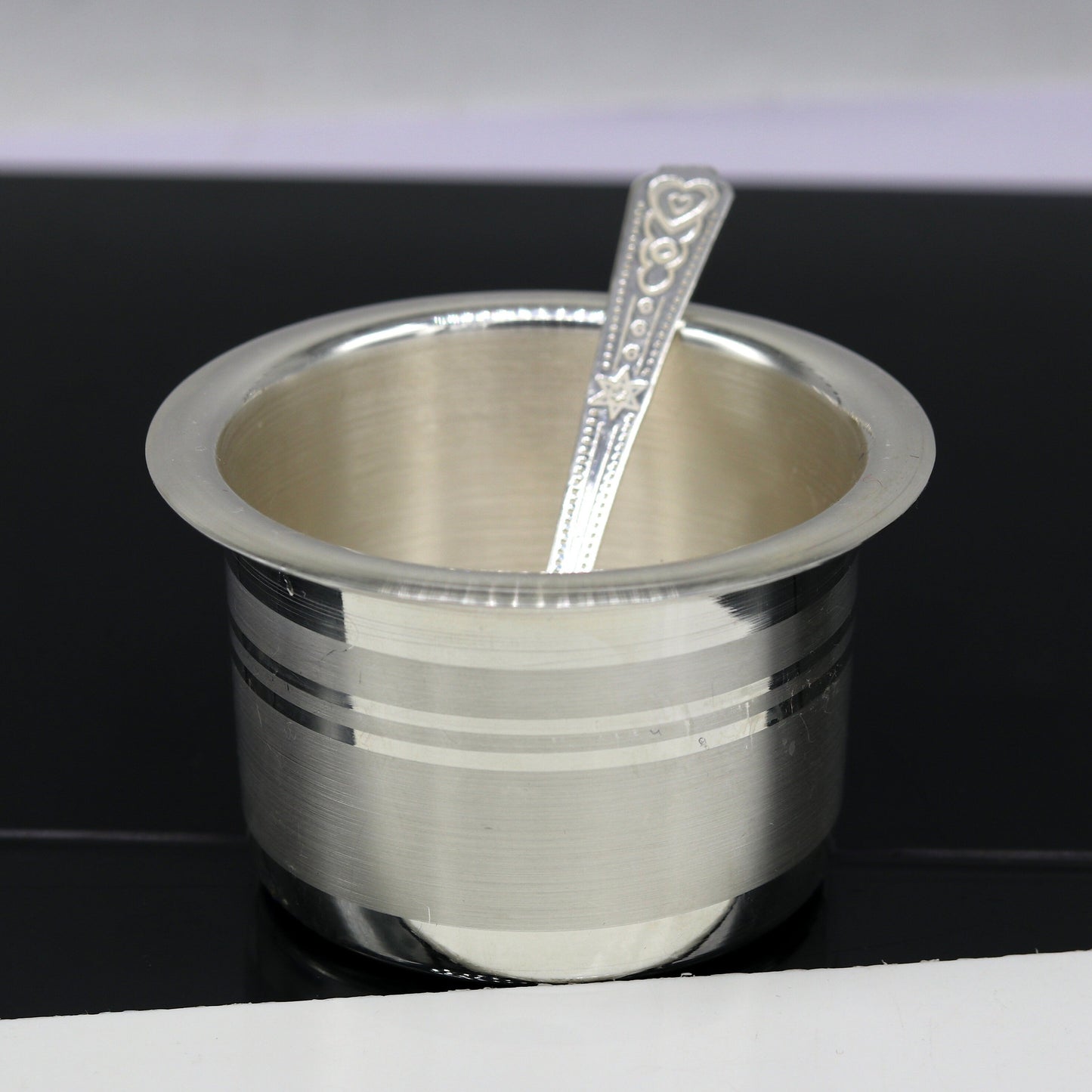 999 pure silver handmade solid bowl and spoon, silver baby feeding set tumbler bowl, stay healthy, silver utensils for rice ceremony sv78 - TRIBAL ORNAMENTS