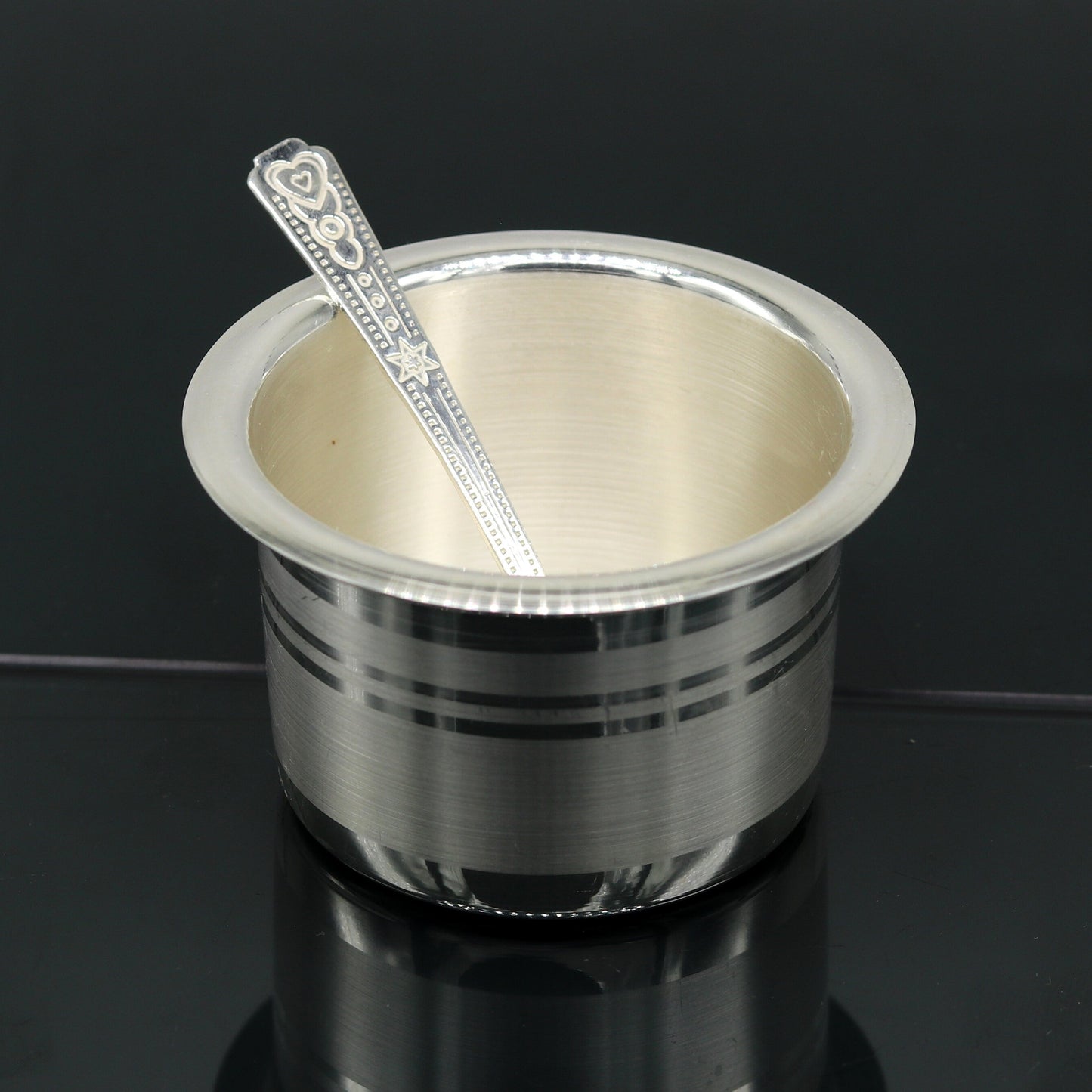 999 pure silver handmade solid bowl and spoon, silver baby feeding set tumbler bowl, stay healthy, silver utensils for rice ceremony sv78 - TRIBAL ORNAMENTS