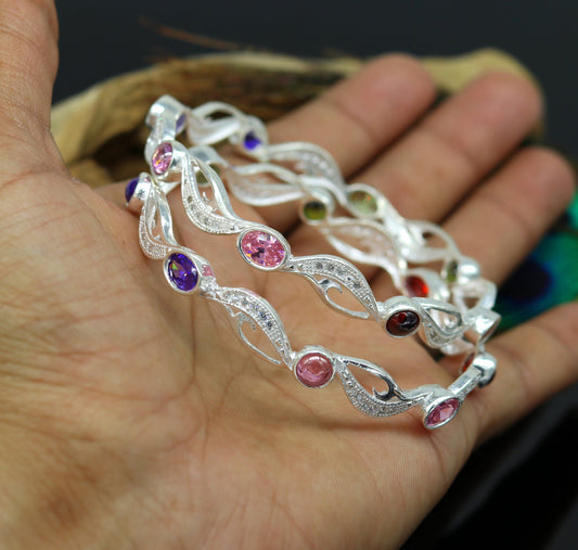 925 sterling silver handmade Customized bangle, gorgeous multicolor stone stone stylish bangle excellent bridesmaid tribal jewelry nba79 - TRIBAL ORNAMENTS