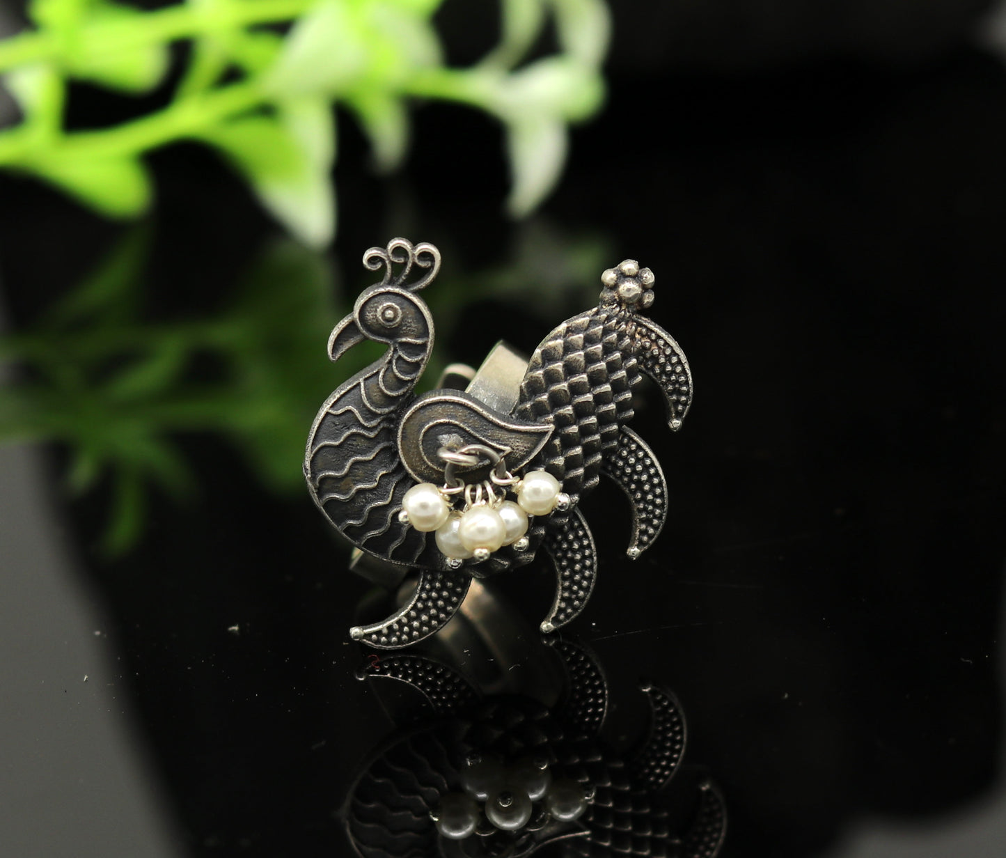 925 sterling silver handmade vintage antique customized peacock style amazing pearl ring, adjustable charm ring, bridesmaid gift ring215 - TRIBAL ORNAMENTS