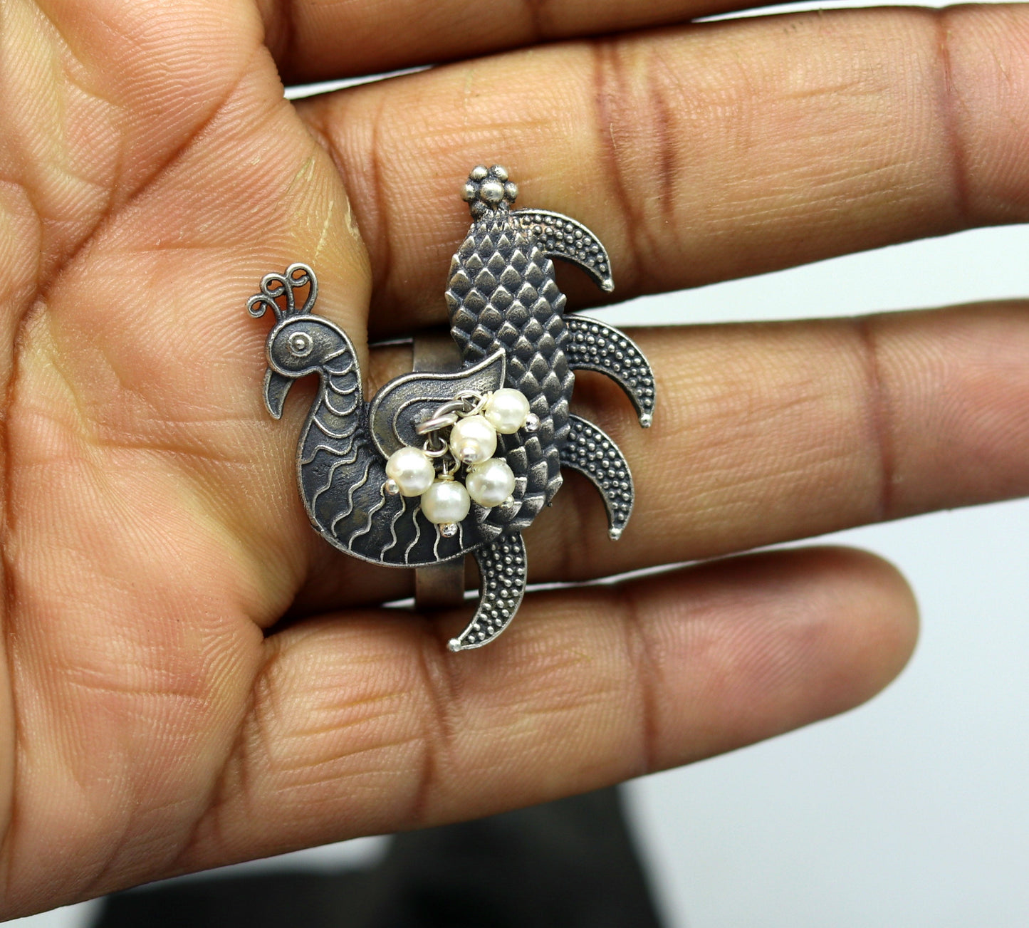 925 sterling silver handmade vintage antique customized peacock style amazing pearl ring, adjustable charm ring, bridesmaid gift ring215 - TRIBAL ORNAMENTS