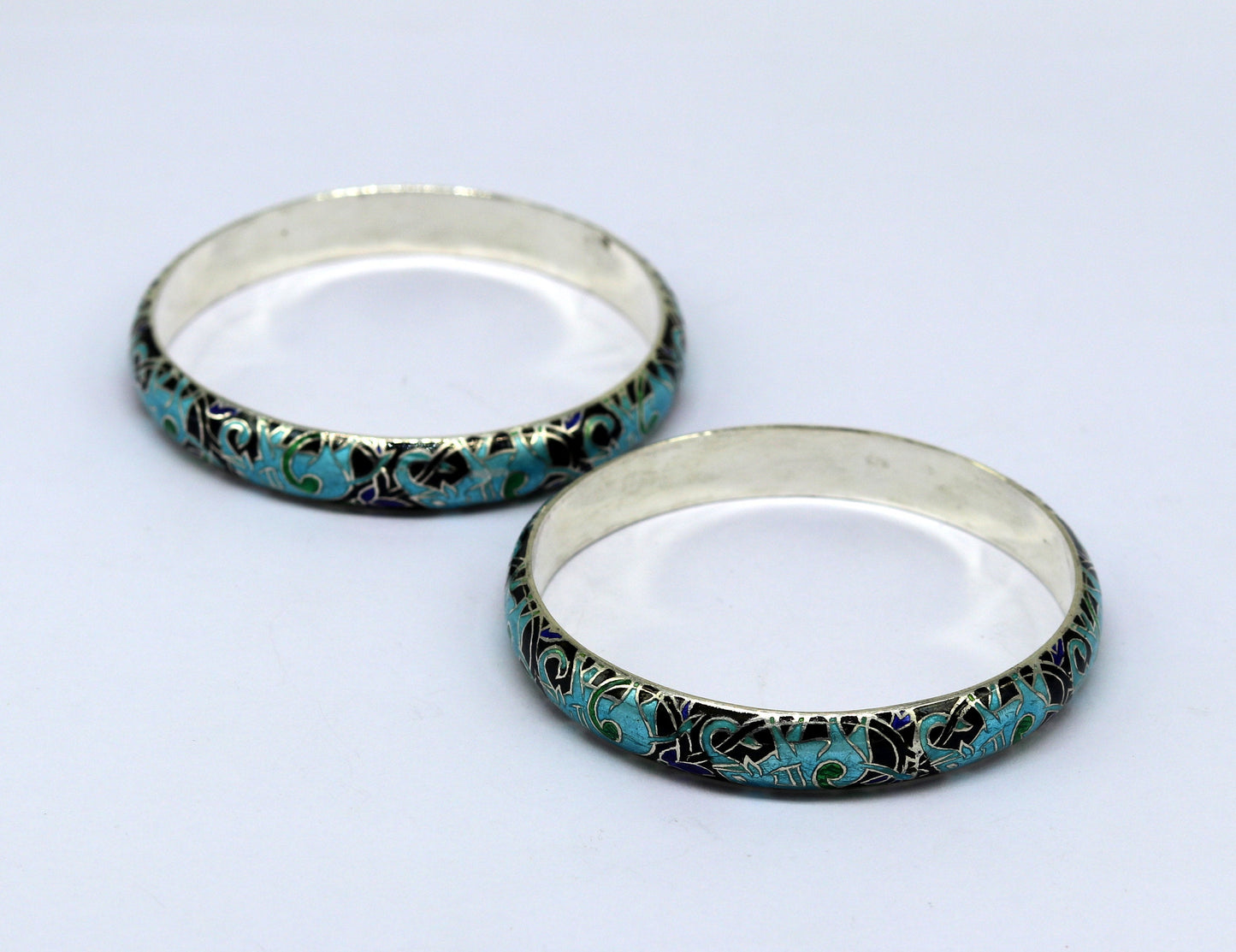 925 sterling silver handmade enamel elephant work bridesmaid bangle bracelet for girl's women's personalized gifting tribal jewelry nba84 - TRIBAL ORNAMENTS