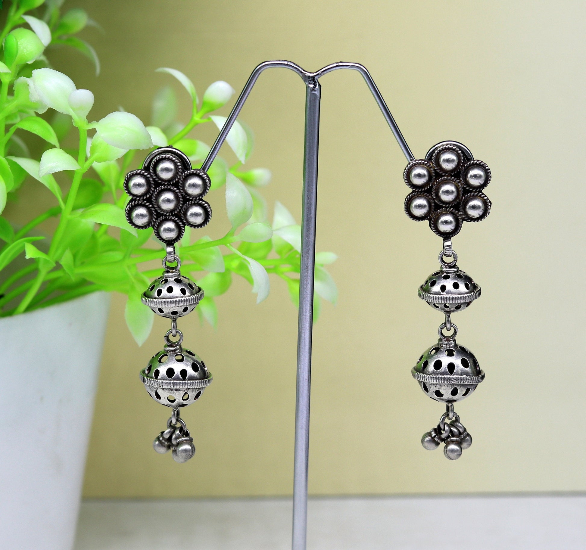 Amazing 925 sterling silver handmade customized vintage antique style drop dangle peacock stud earring tribal belly dance jewelry ear475 - TRIBAL ORNAMENTS