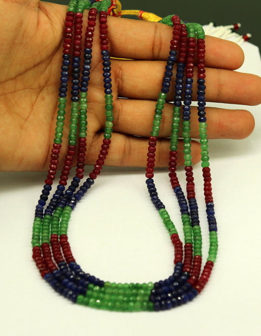 Amazing 4 strands line green, red and blue cut jade stone necklace, gorgeous customized wedding bridal necklace charm jewelry set124 - TRIBAL ORNAMENTS