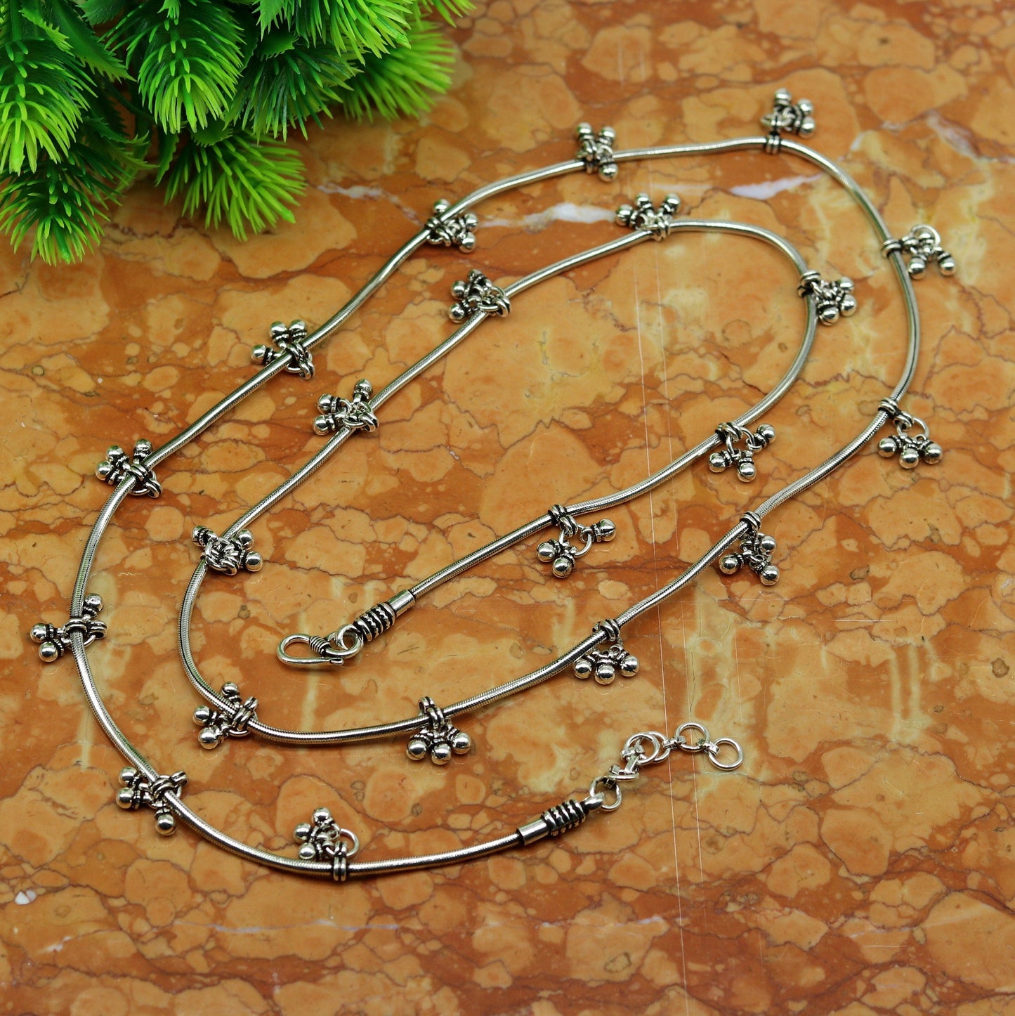 30" to 42" Handmade adjustable 925 sterling silver snake chain waist belt, belly chain waist chain with hanging drops tribal jewelry nwch15 - TRIBAL ORNAMENTS