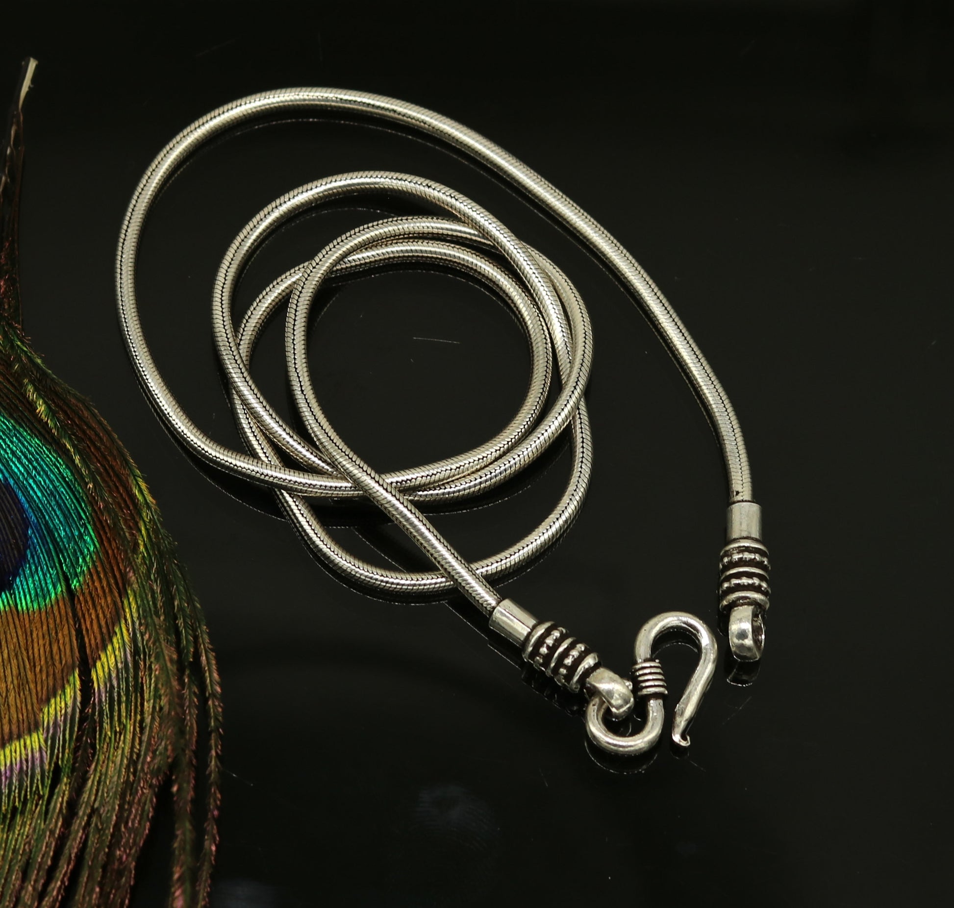 18" to 30" 925 sterling silver handmade gorgeous screw chain, pendant chain, amazing snake chain tribal oxidized customized necklace ch84 - TRIBAL ORNAMENTS