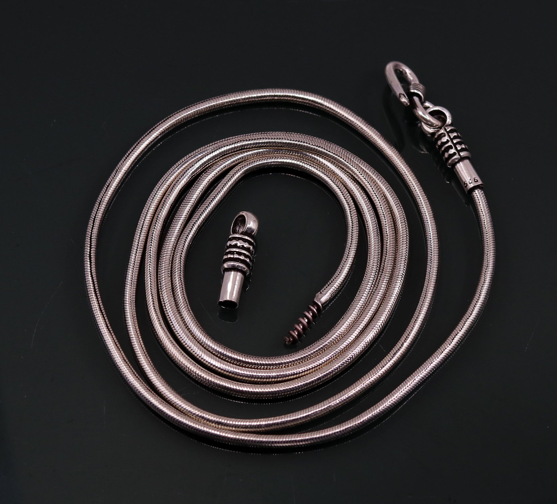 18" to 30" 925 sterling silver handmade gorgeous screw chain, pendant chain, amazing snake chain tribal oxidized customized necklace ch84 - TRIBAL ORNAMENTS