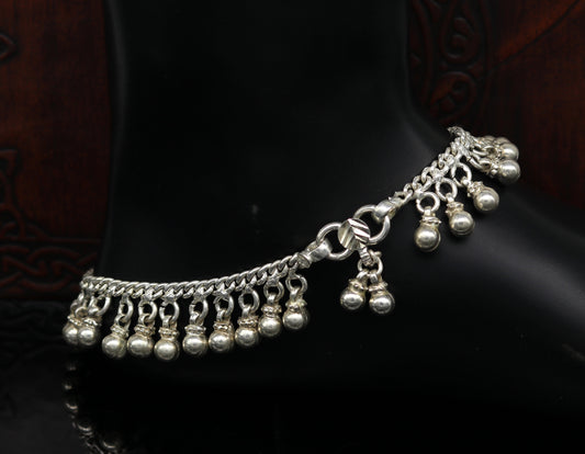 Solid sterling silver handmade vintage style heavy noisy bells single anklet ,amazing tribal ankle jewelry belly dance jewelry nank271 - TRIBAL ORNAMENTS