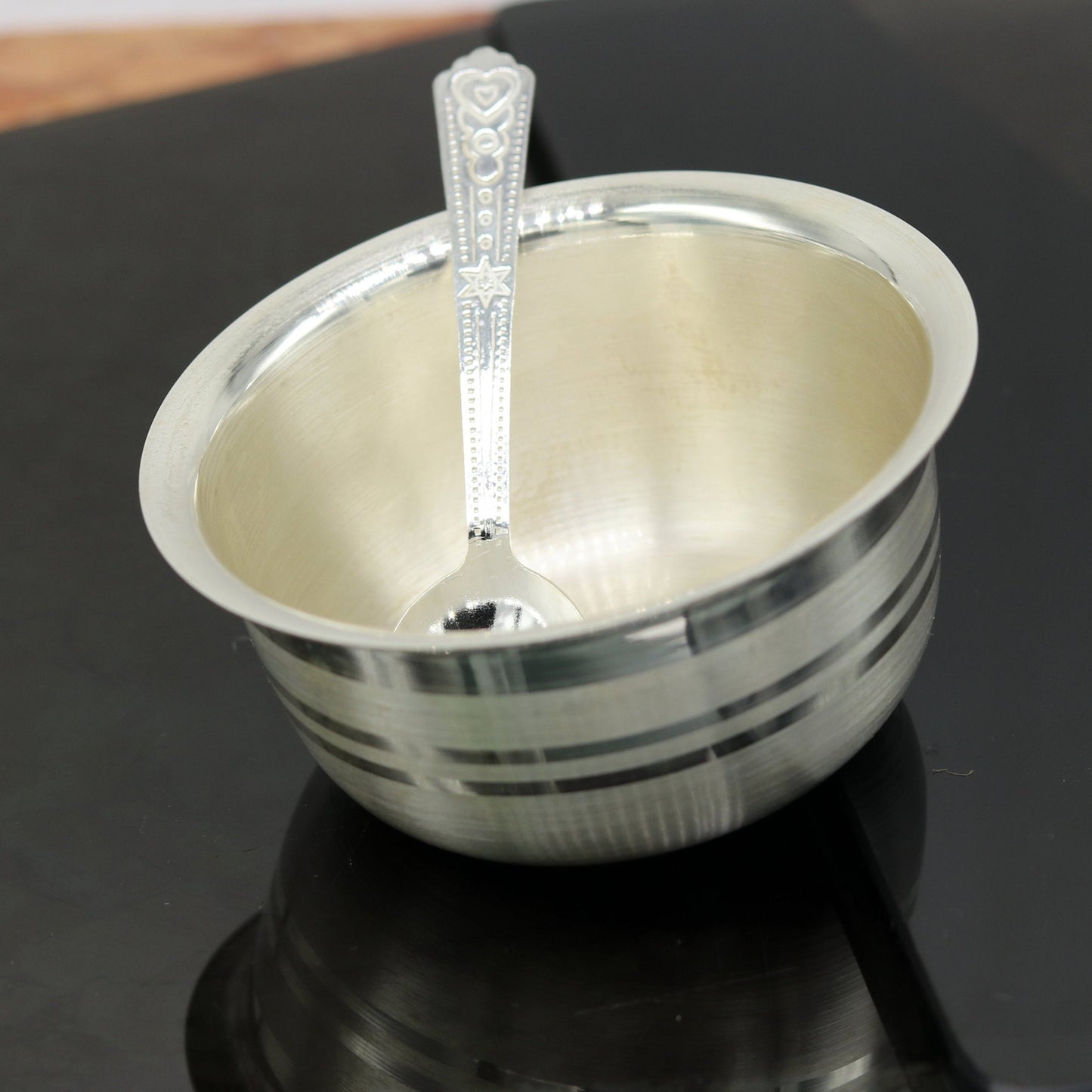 999 pure sterling silver handmade solid silver bowl and spoon, silver has antibacterial properties, keep stay healthy, silver vessels sv64 - TRIBAL ORNAMENTS