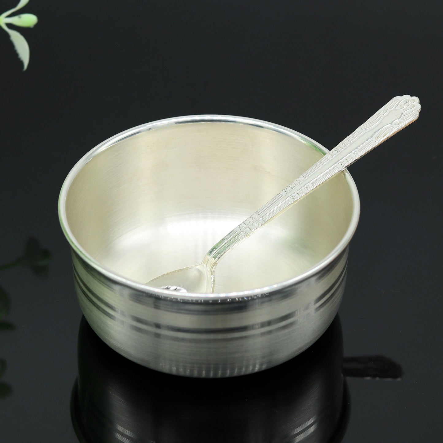 999 pure sterling silver handmade solid silver bowl and spoon, silver has antibacterial properties, stay healthy, silver vessels sv67 - TRIBAL ORNAMENTS