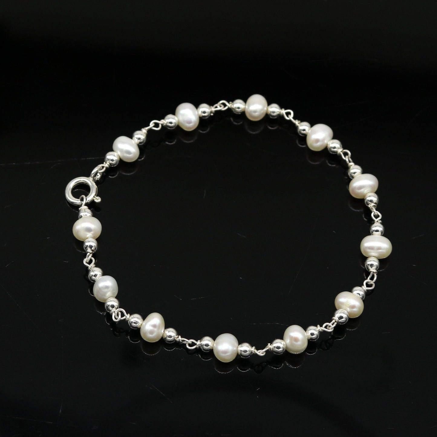 7.5" inches 925 sterling silver handmade customized beaded bracelet, awesome natural pearl unisex bracelet gifting jewelry for girls nsbr189 - TRIBAL ORNAMENTS