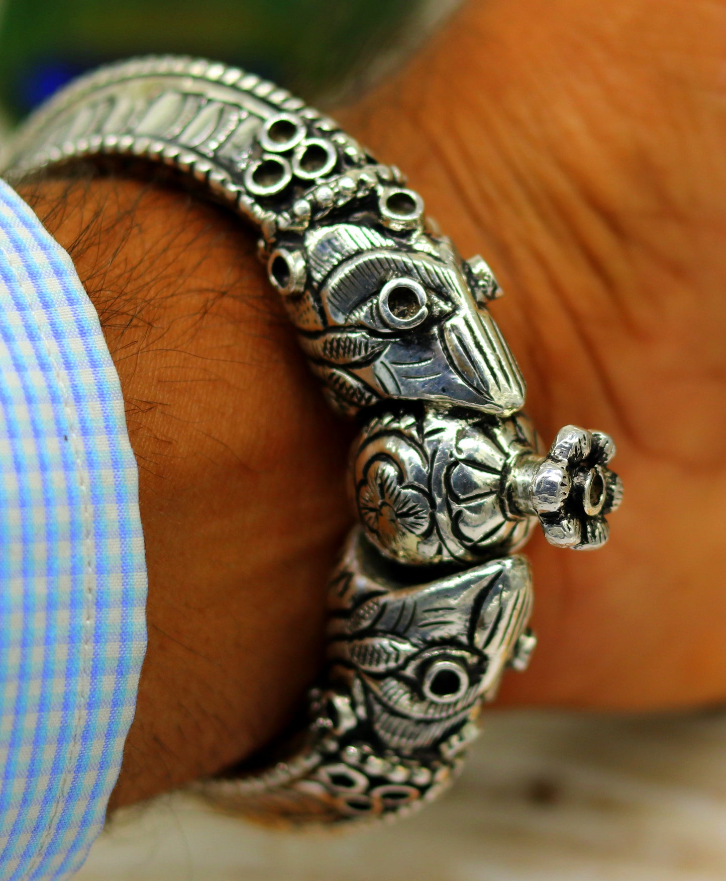 925 sterling silver handmade chitai work crocodile fabulous handcrafted work vintage bangle bracelet kada, bridesmaid gifting nssk260 - TRIBAL ORNAMENTS