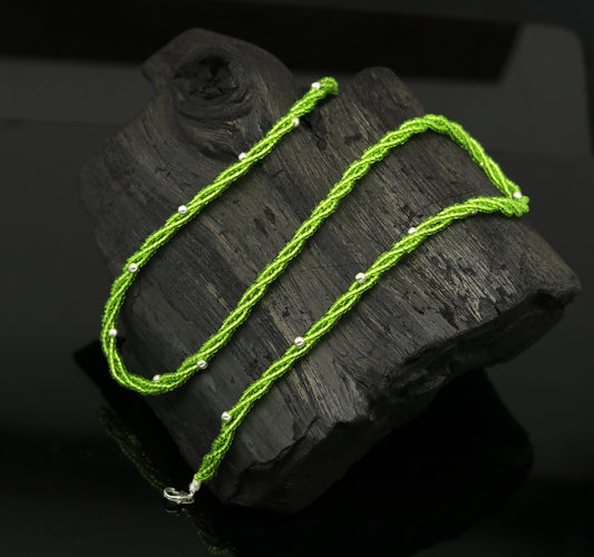 19" Exclusive Customized beaded necklace triple strands semiprecious yellow beads, randomly 925 silver beads placed galaxy necklace set141 - TRIBAL ORNAMENTS