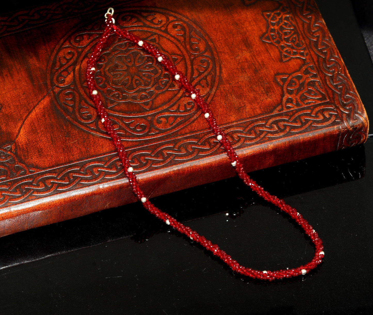 18" Exclusive Customized beaded necklace triple strands semiprecious cut stone and randomly 925 silver beads placed galaxy necklace set144 - TRIBAL ORNAMENTS