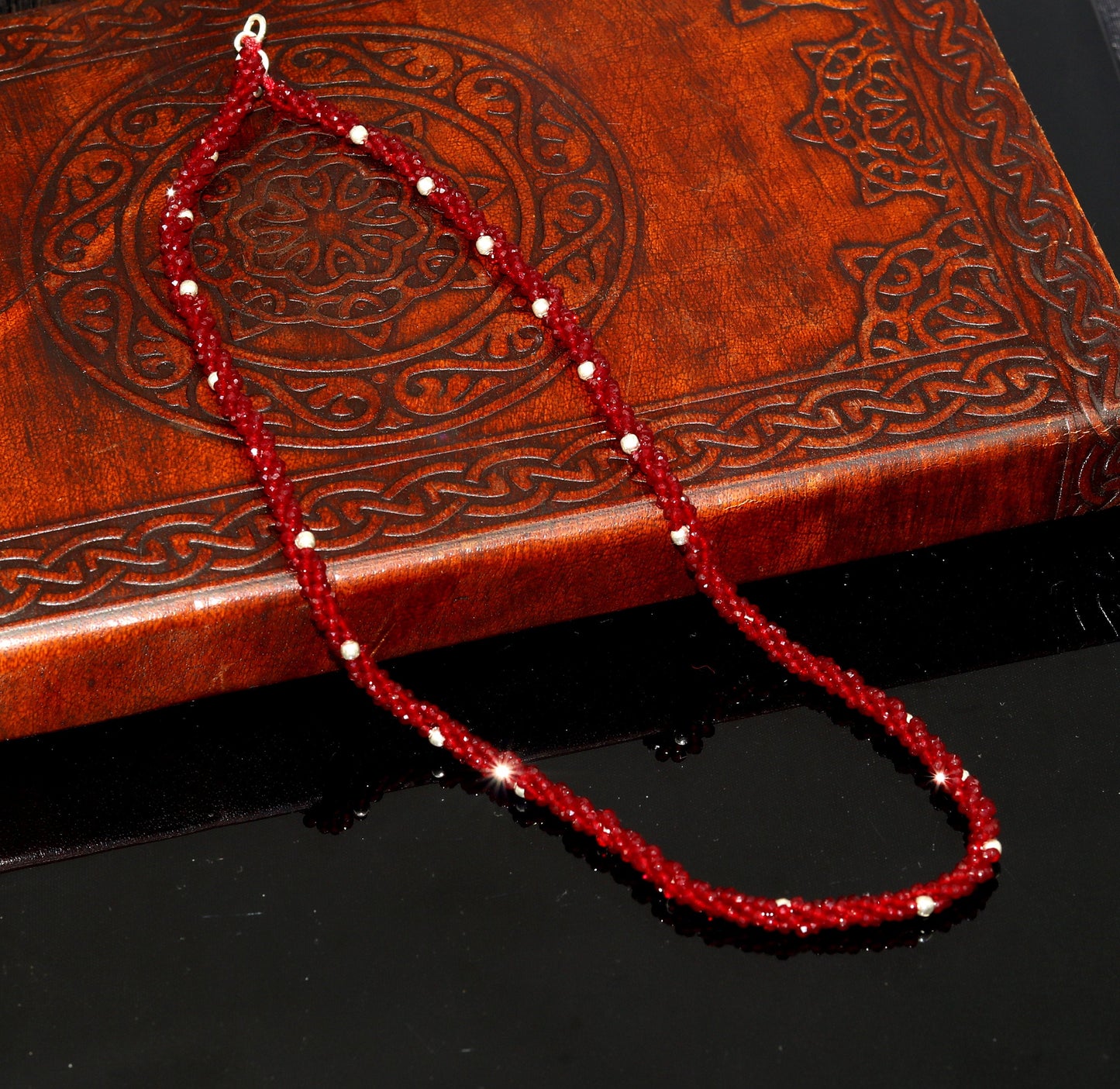 18" Exclusive Customized beaded necklace triple strands semiprecious cut stone and randomly 925 silver beads placed galaxy necklace set144 - TRIBAL ORNAMENTS