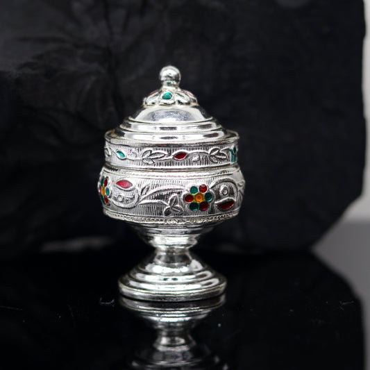 925 solid silver utensils trinket box, kumkum box/casket box bridal gifts enamel work box, container box, jewelry box, silver utensils stb67 - TRIBAL ORNAMENTS