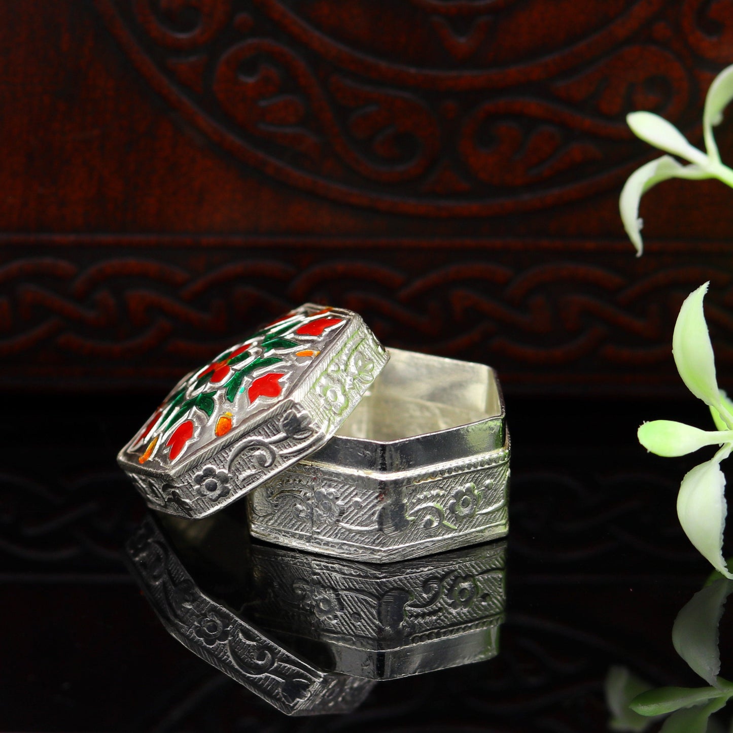 solid silver utensils trinket box, eyes kajal box, kumkum box/casket box, container box, jewelry box, silver utensils, vessels stb61 - TRIBAL ORNAMENTS