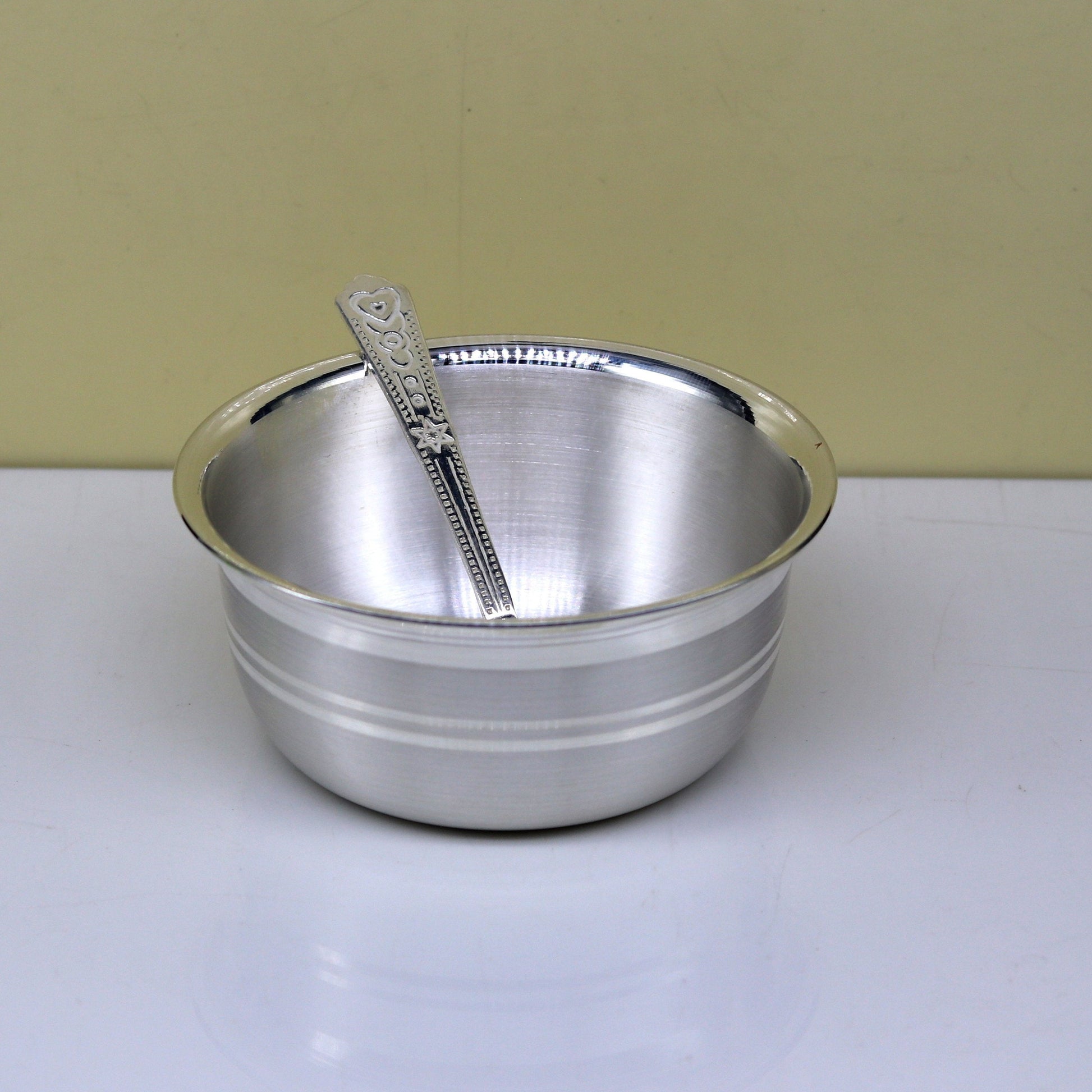 Exclusive 999 pure silver handmade solid bowl and spoon, healthy serving bowl, silver vessels, food serving utensils set, silver art sv83 - TRIBAL ORNAMENTS