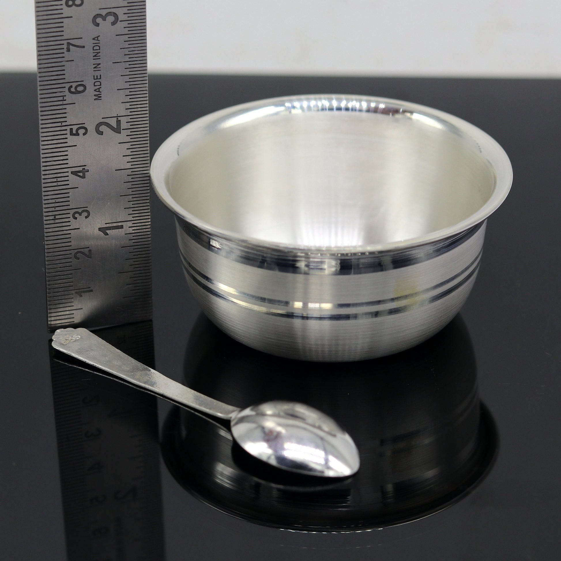 999 pure silver handmade solid bowl and spoon, table serving bowl, silver vessels, food serving utensils, silver kitchen art baby set sv85 - TRIBAL ORNAMENTS