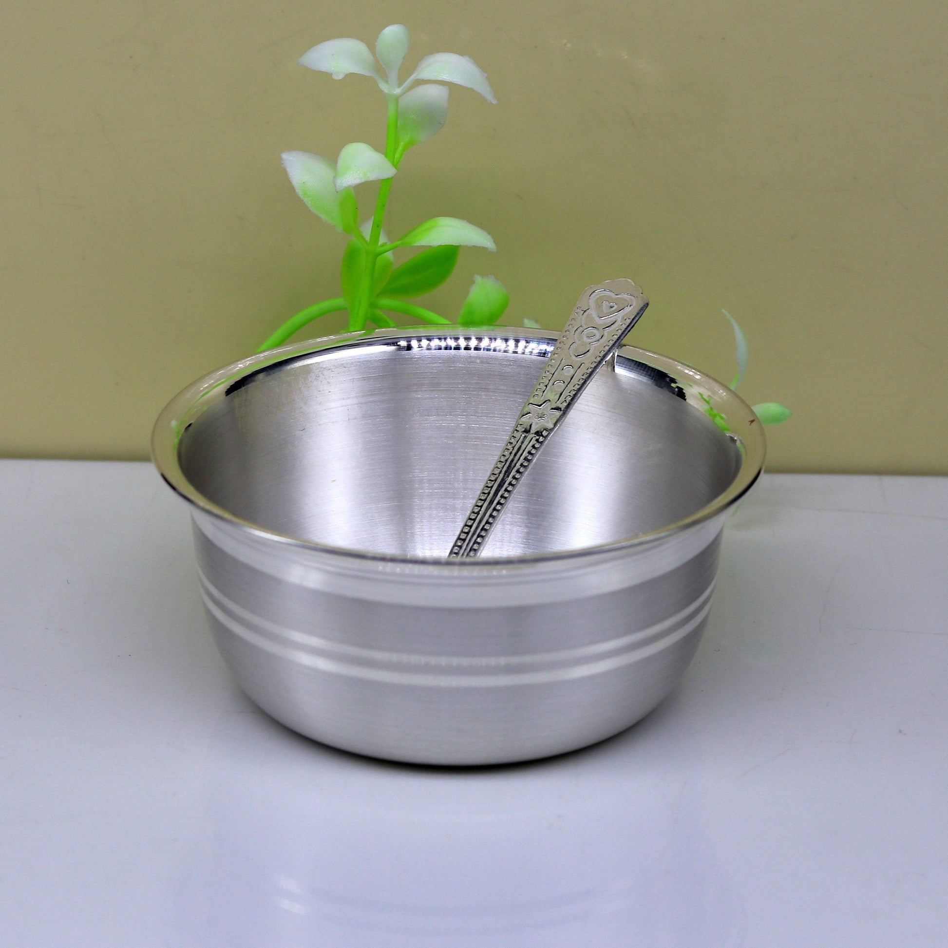 Exclusive 999 pure silver handmade solid bowl and spoon, healthy serving bowl, silver vessels, food serving utensils set, silver art sv83 - TRIBAL ORNAMENTS