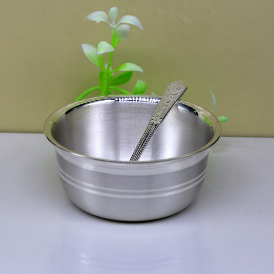 Exclusive 999 pure silver handmade solid bowl and spoon, healthy serving bowl, silver vessels, food serving utensils set, silver art sv83 - TRIBAL ORNAMENTS