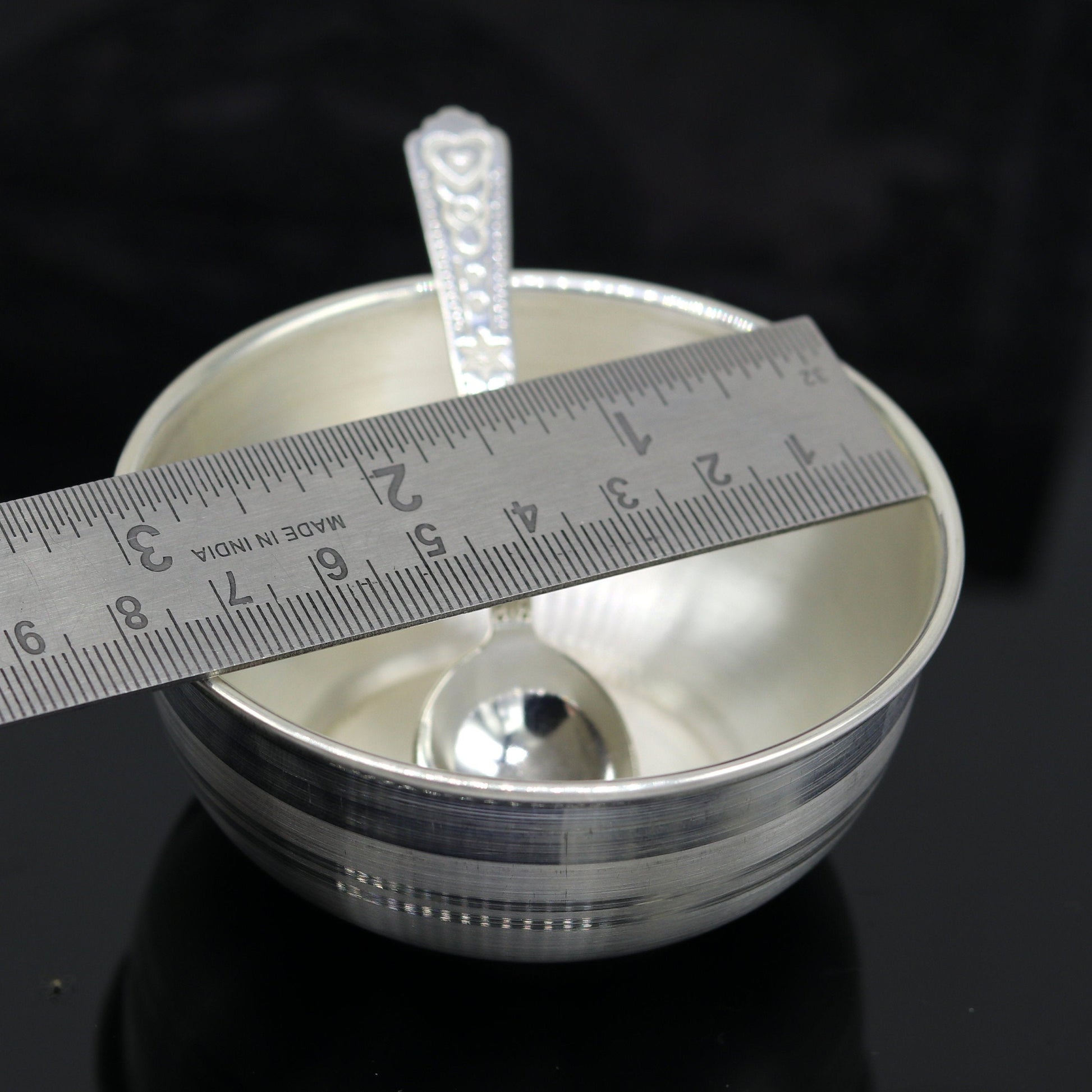 999 solid pure silver handmade bowl and spoon, table serving bowl, silver vessel, baby feeding utensils, silver kitchen art baby set sv86 - TRIBAL ORNAMENTS