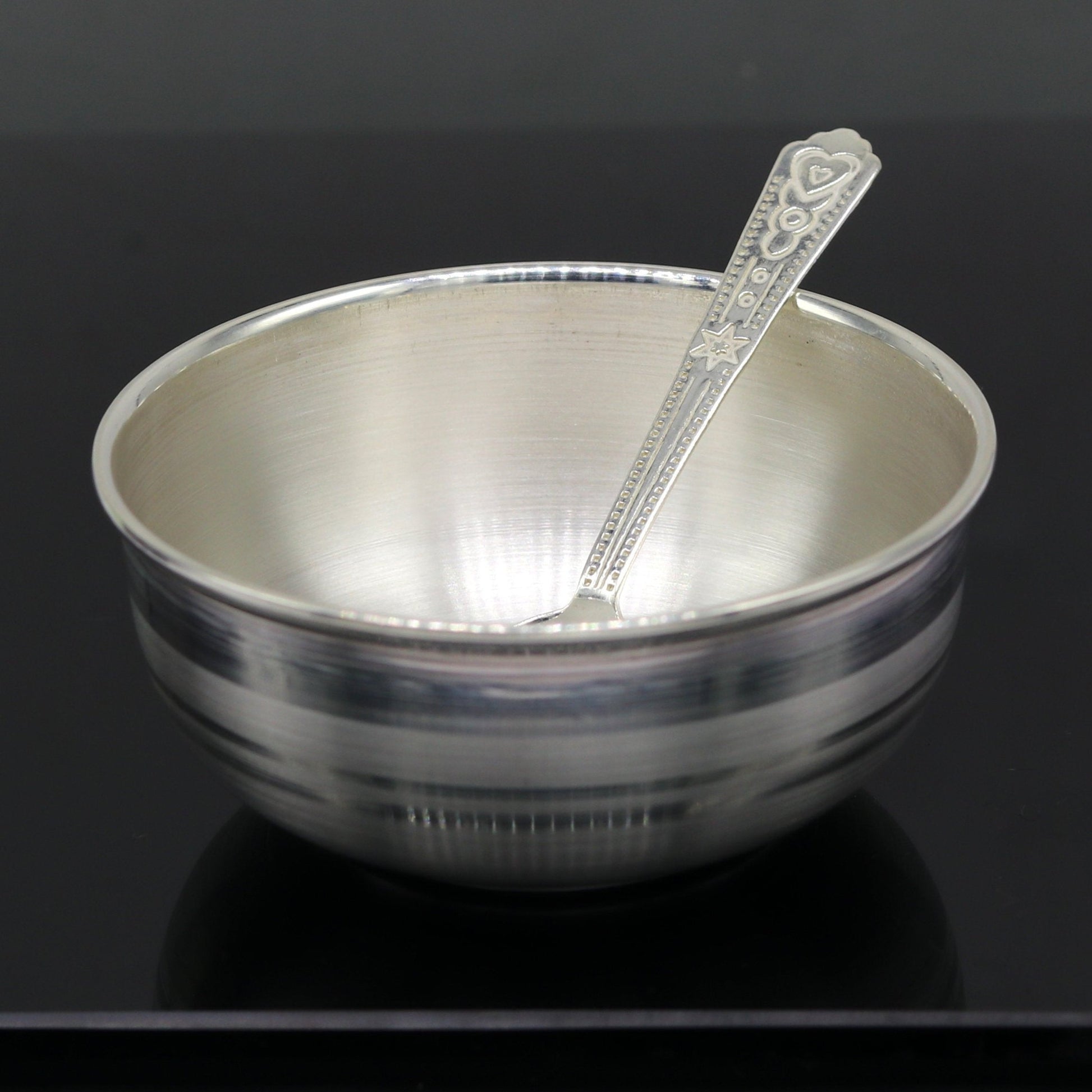 999 solid pure silver handmade utensils bowl and spoon, table serving bowl, silver vessel, baby feeding, silver kitchen art baby set sv87 - TRIBAL ORNAMENTS
