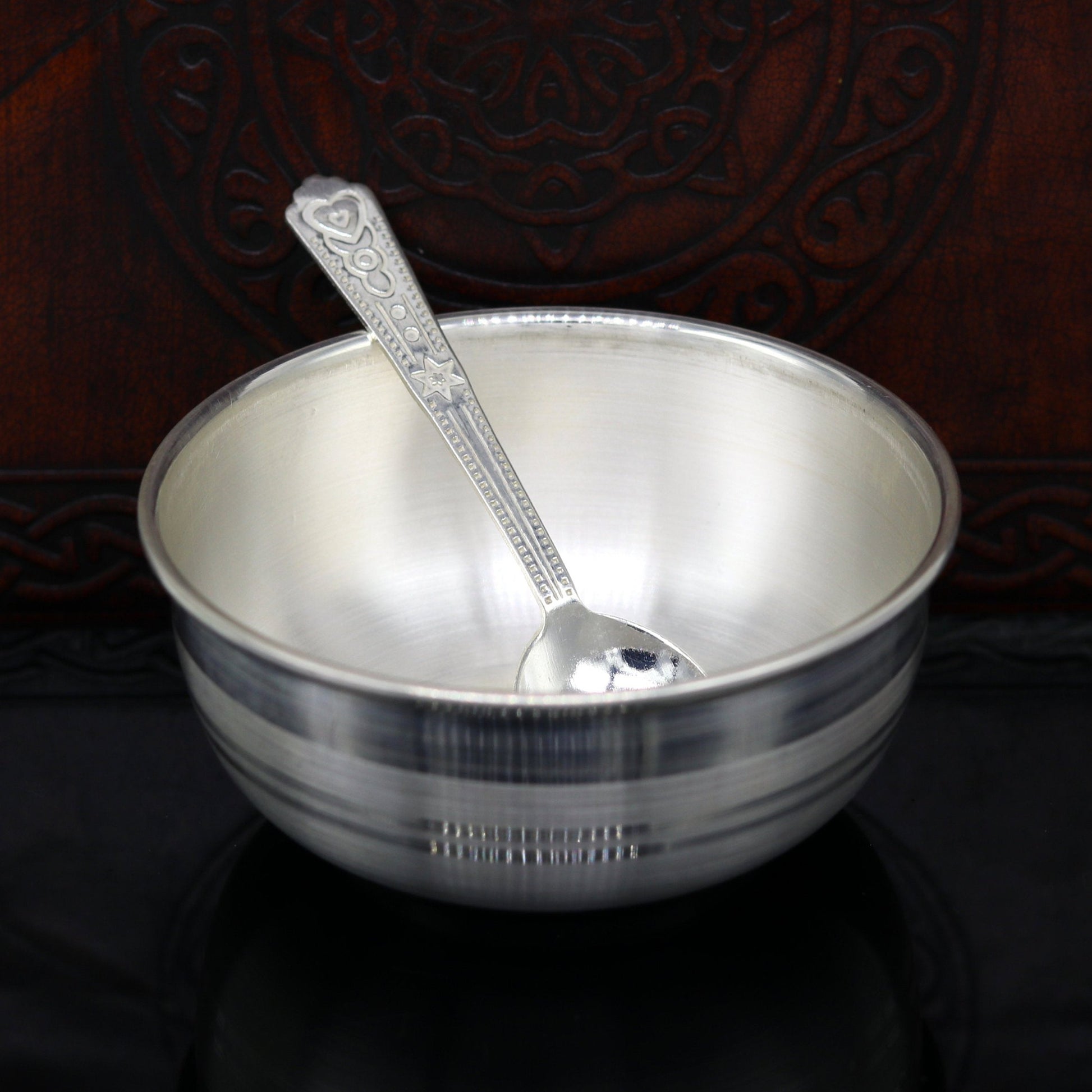 999 solid pure silver handmade utensils bowl and spoon, table serving bowl, silver vessel, baby feeding, silver kitchen art baby set sv88 - TRIBAL ORNAMENTS