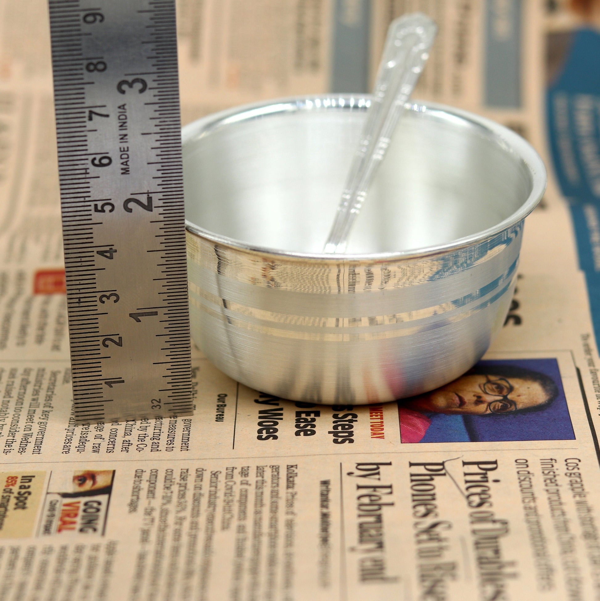 999 solid pure silver handmade utensils bowl and spoon, table serving bowl, silver vessel, baby feeding, kitchen baby set healthy art sv90 - TRIBAL ORNAMENTS