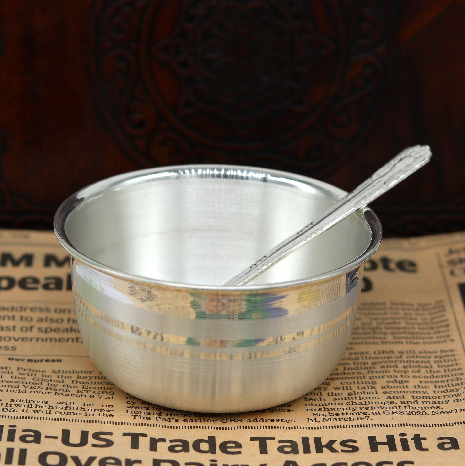 Elegant 999 solid pure silver handmade utensils bowl and spoon, kitchen serving bowl, silver vessel, baby feeding, baby healthy tumbler sv91 - TRIBAL ORNAMENTS