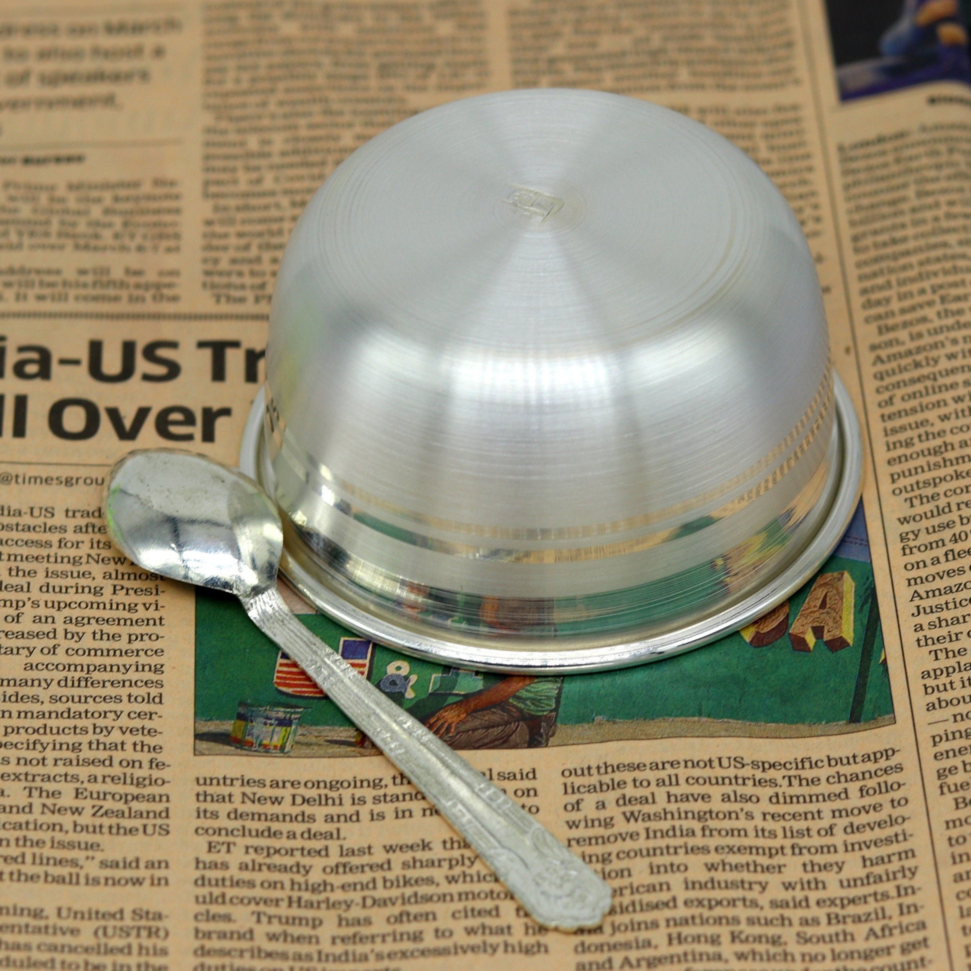 Elegant 999 solid pure silver handmade utensils bowl and spoon, kitchen serving bowl, silver vessel, baby feeding, baby healthy tumbler sv91 - TRIBAL ORNAMENTS