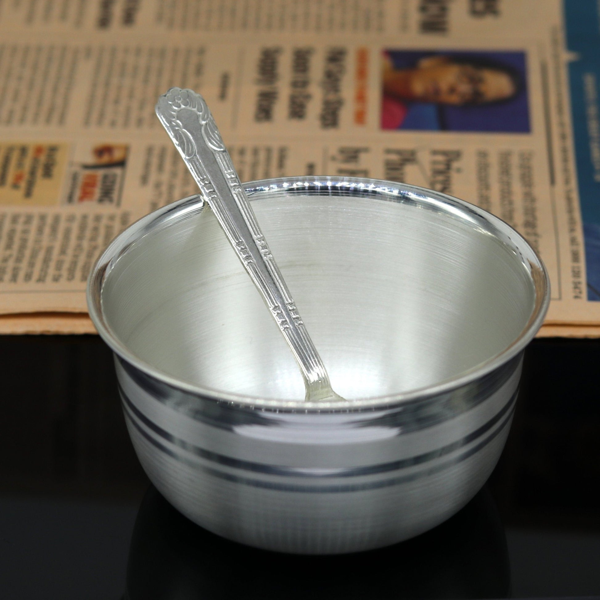 Exclusive 999 pure silver handmade utensils bowl and spoon, kitchen serving bowl, silver vessel, baby feeding, baby healthy tumbler sv92 - TRIBAL ORNAMENTS