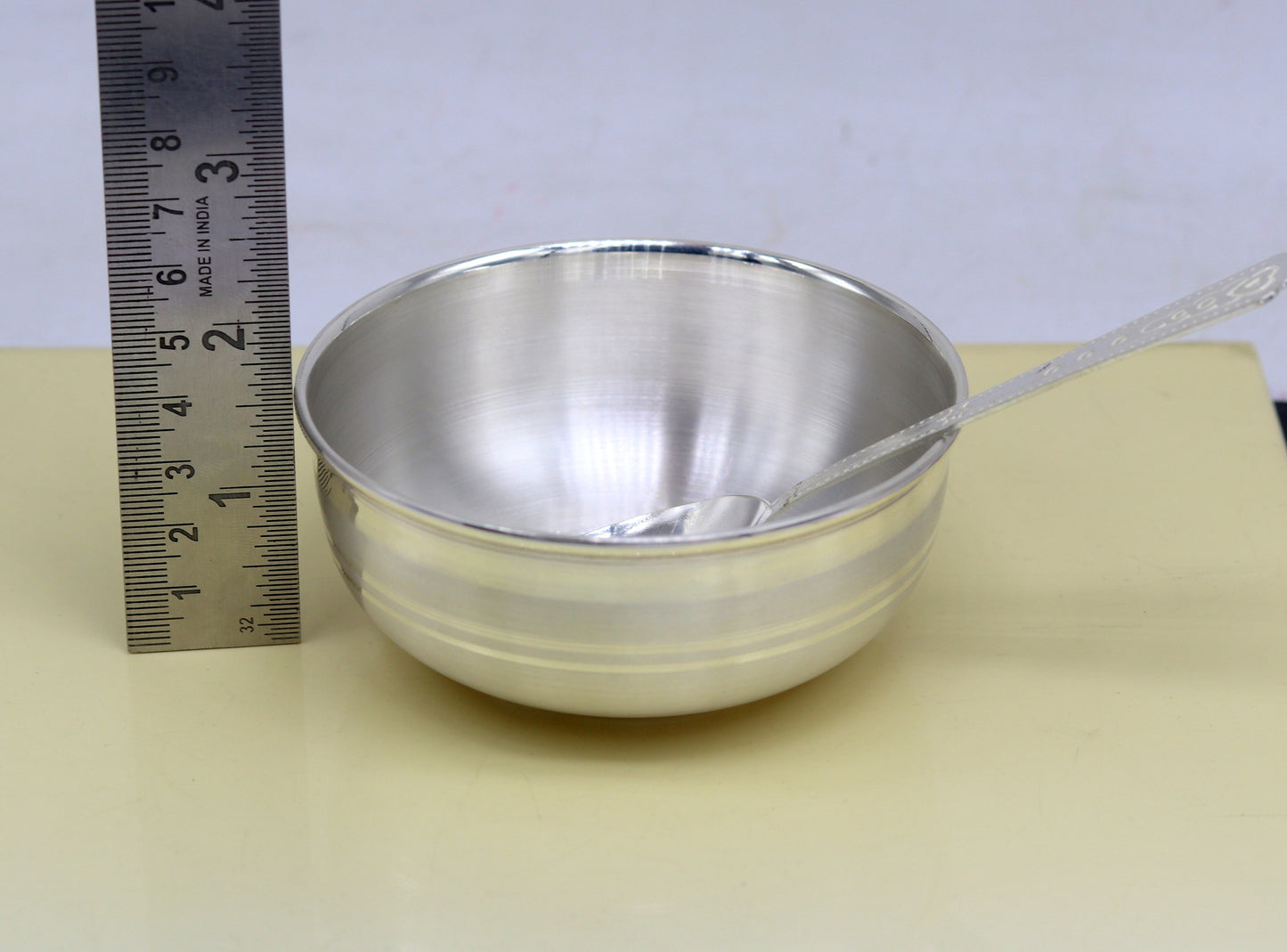 999 fine solid silver handmade bowl tray for baby food, pure silver vessel, silver utensils, home and kitchen accessories india sv93 - TRIBAL ORNAMENTS