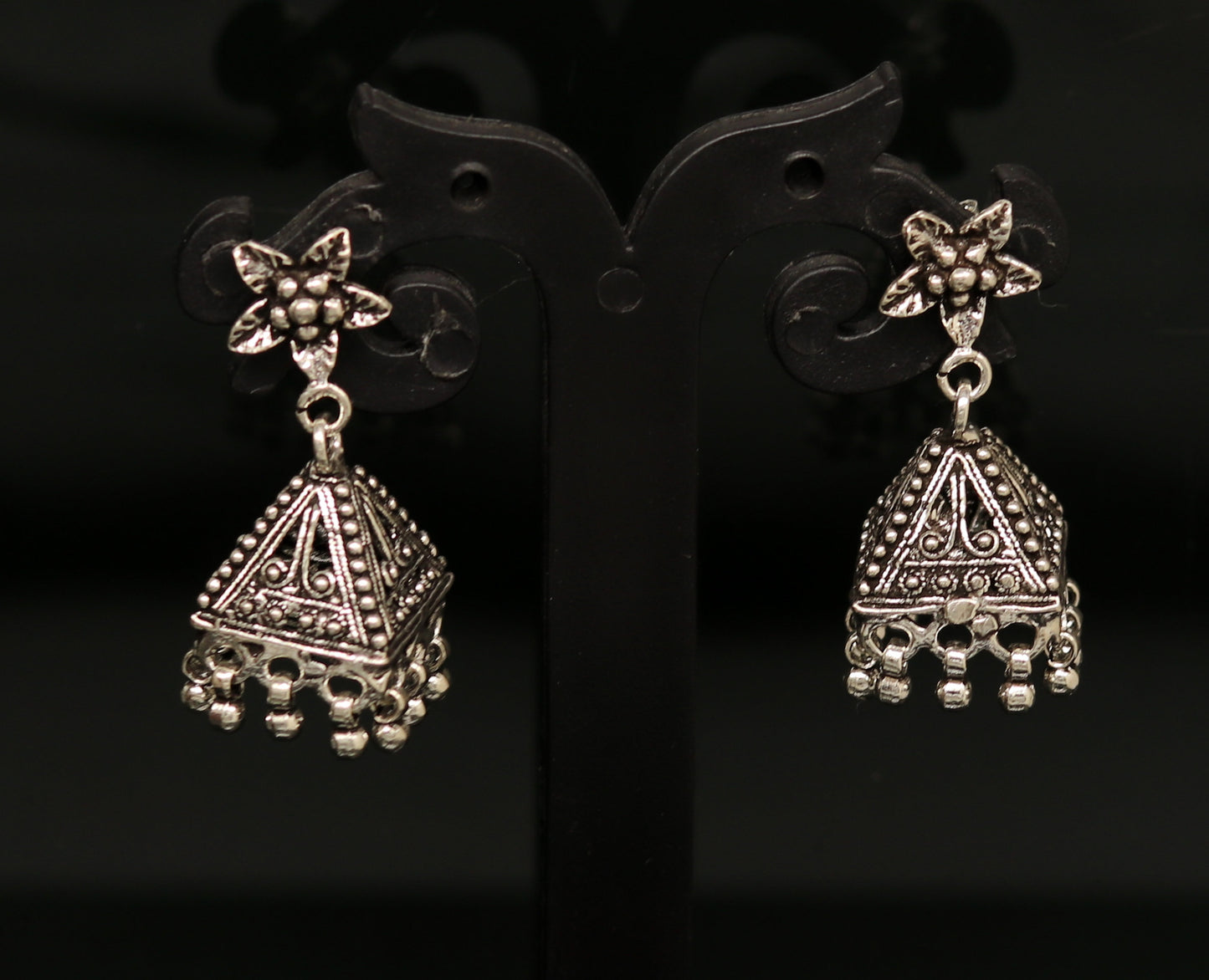 Vintage pyramid shape design handmade customized 925 sterling silver tribal belly dance stud earring jhumki chandelier earring ear460 - TRIBAL ORNAMENTS