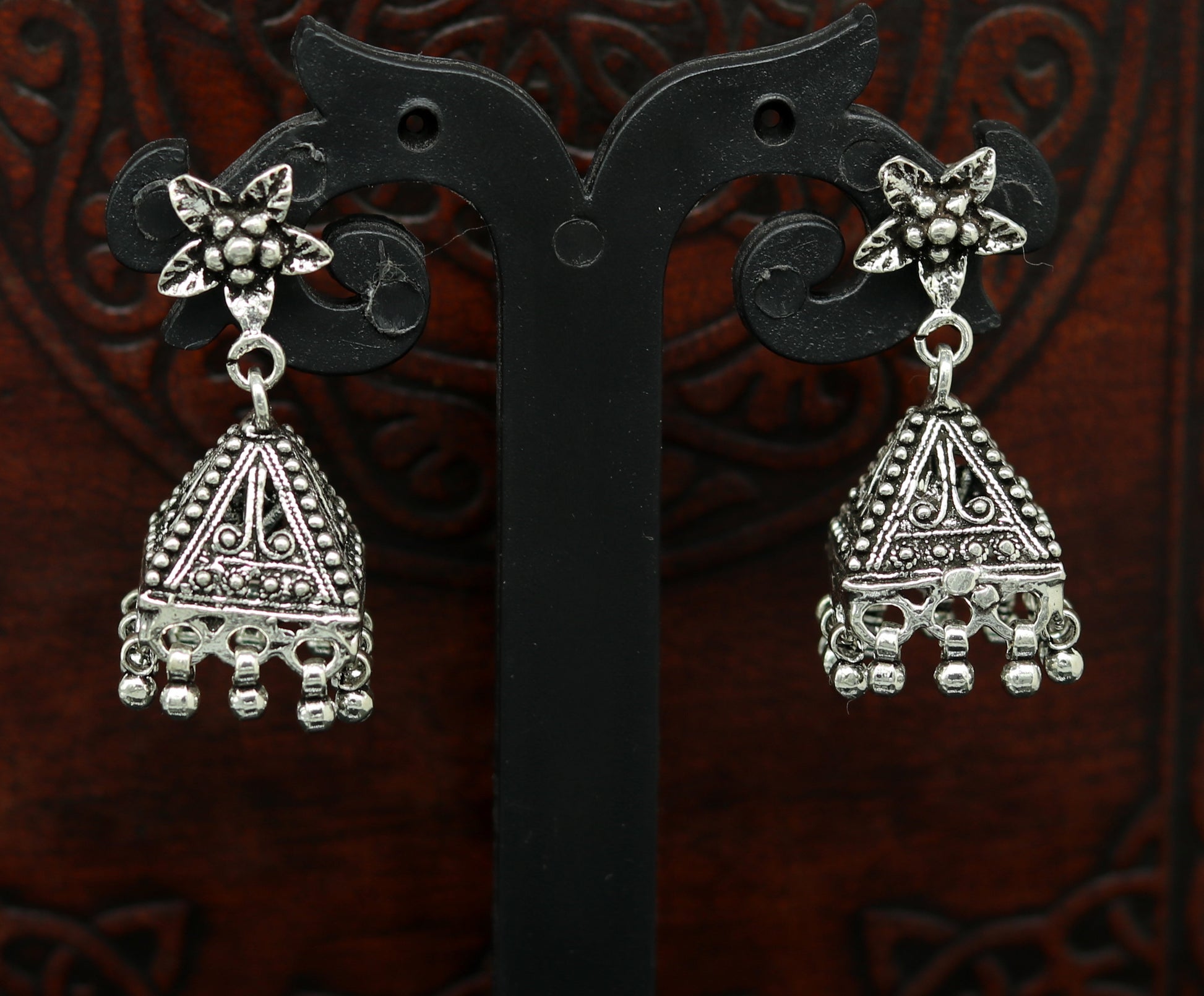 Vintage pyramid shape design handmade customized 925 sterling silver tribal belly dance  stud earring jhumki chandelier earring ear460 - TRIBAL ORNAMENTS