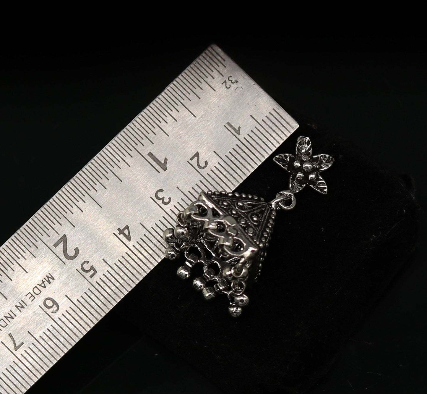 Vintage pyramid shape design handmade customized 925 sterling silver tribal belly dance stud earring jhumki chandelier earring ear460 - TRIBAL ORNAMENTS