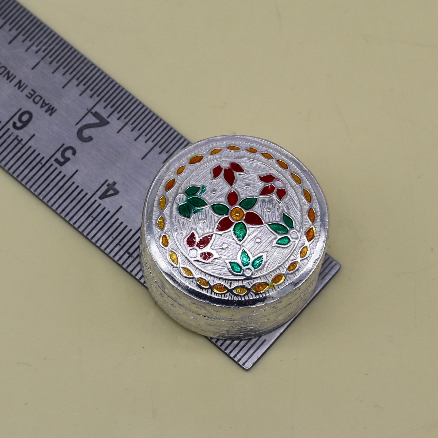 Customized flower work 925 sterling silver trinket box, container box, small jewelry box, Vermilion bridal box, gifting ring box stb58 - TRIBAL ORNAMENTS