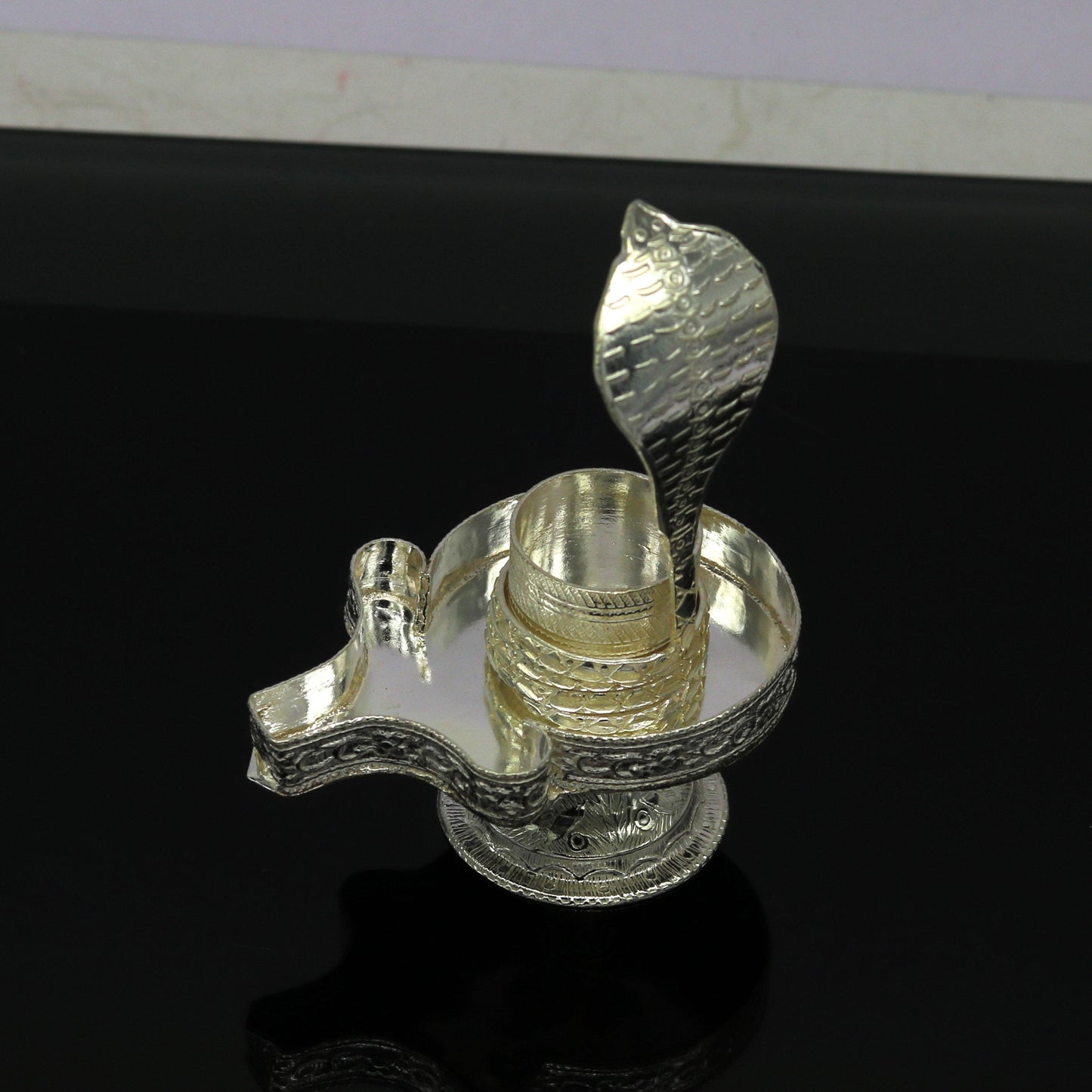 925 sterling silver handmade Lord shiva-Linga Stand, silver utensils, silver puja temple art, mini shiva lingam stand with serpent su10 - TRIBAL ORNAMENTS